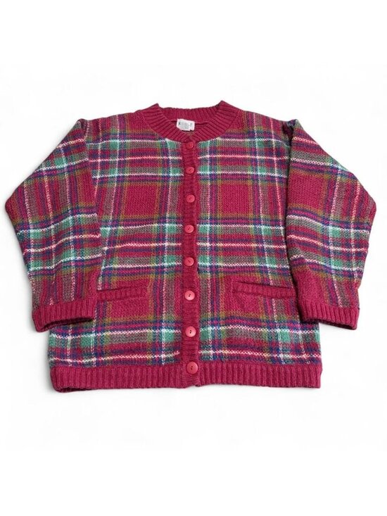 Koret Sweaters - 80's Vintage Koret Plaid Holiday Preppy Grandma Cardigan Sweater Women's Small